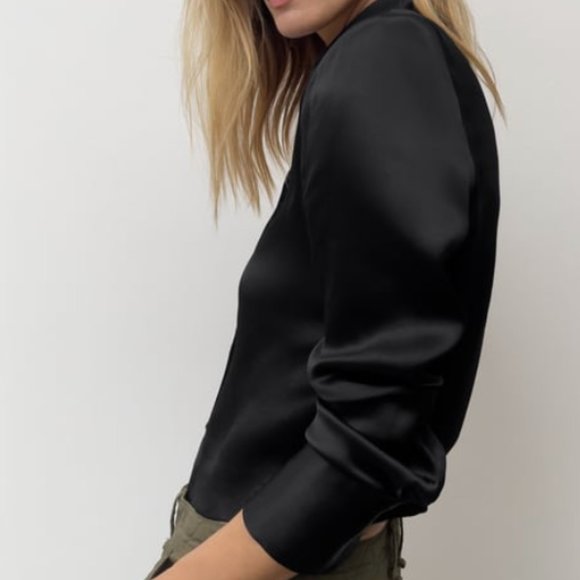 ZARA BLACK SHOULDER PAD SATIN EFFECT BUTTON DOWN SHIRT - Picture 7 of 14